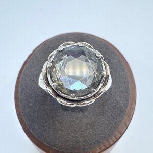 VTG Sterling Silver 925 Faceted Crystal Prong Set Statement Ring Size 7.75